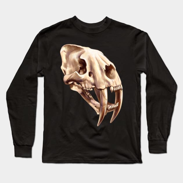 Smilodon Skull Long Sleeve T-Shirt by Pip Tacla